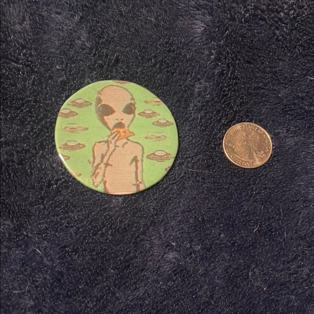 Alien Eating Pizza Button Pin
